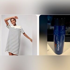 NWT Faherty Outfit Set Cayman Tee Dress L French Brittany Style & Bottle Flask